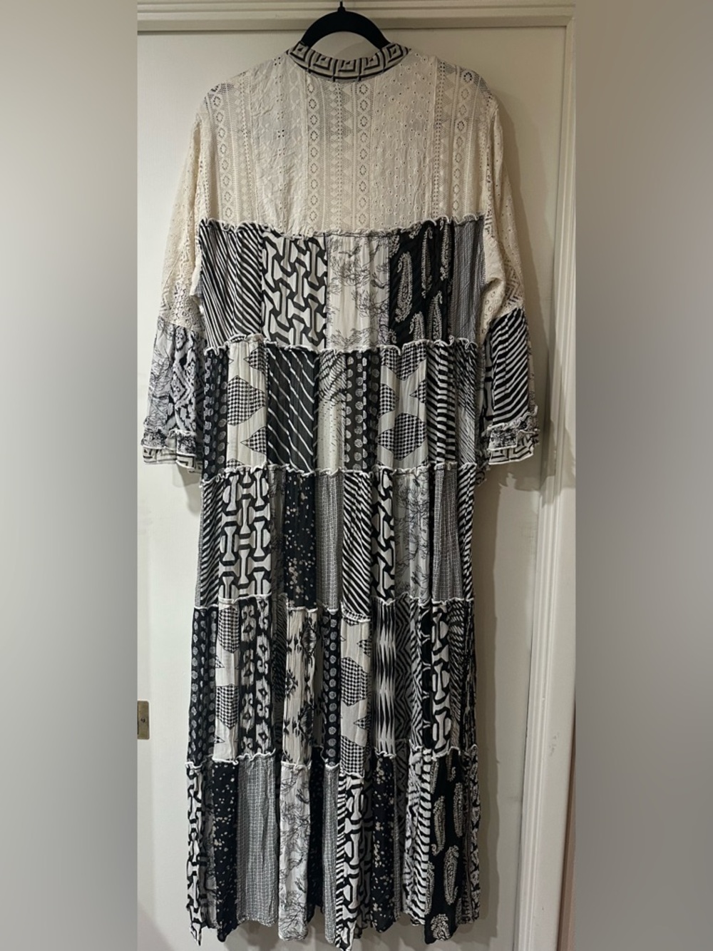 Young Threads Black & White Patchwork Maxi Dress — Boho Tiered Style - Picture 2 of 5
